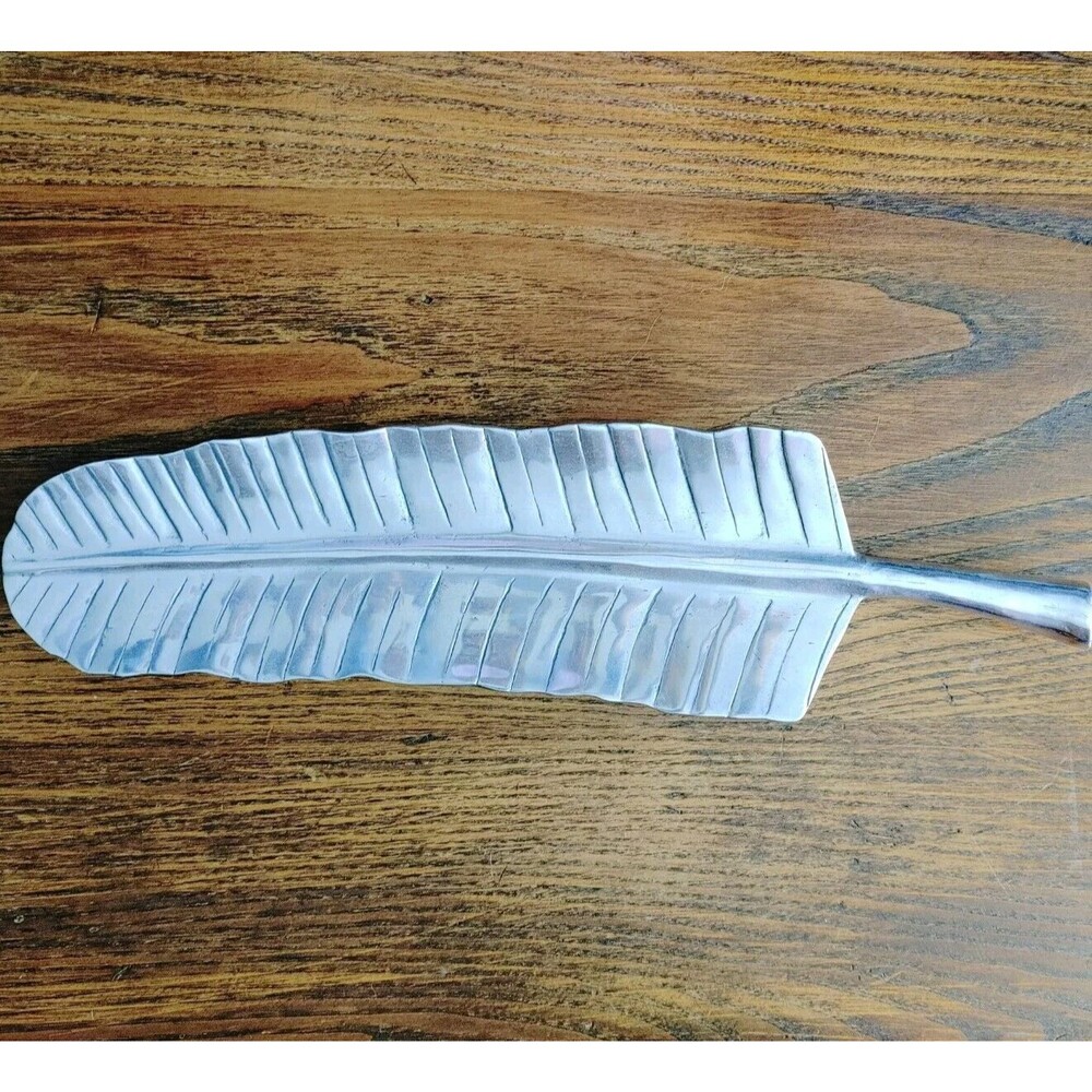 Vintage 1996 OTAGIRI SILVERTONED Banana Leaf Plate Serving Tray VGC 17"x 5"
